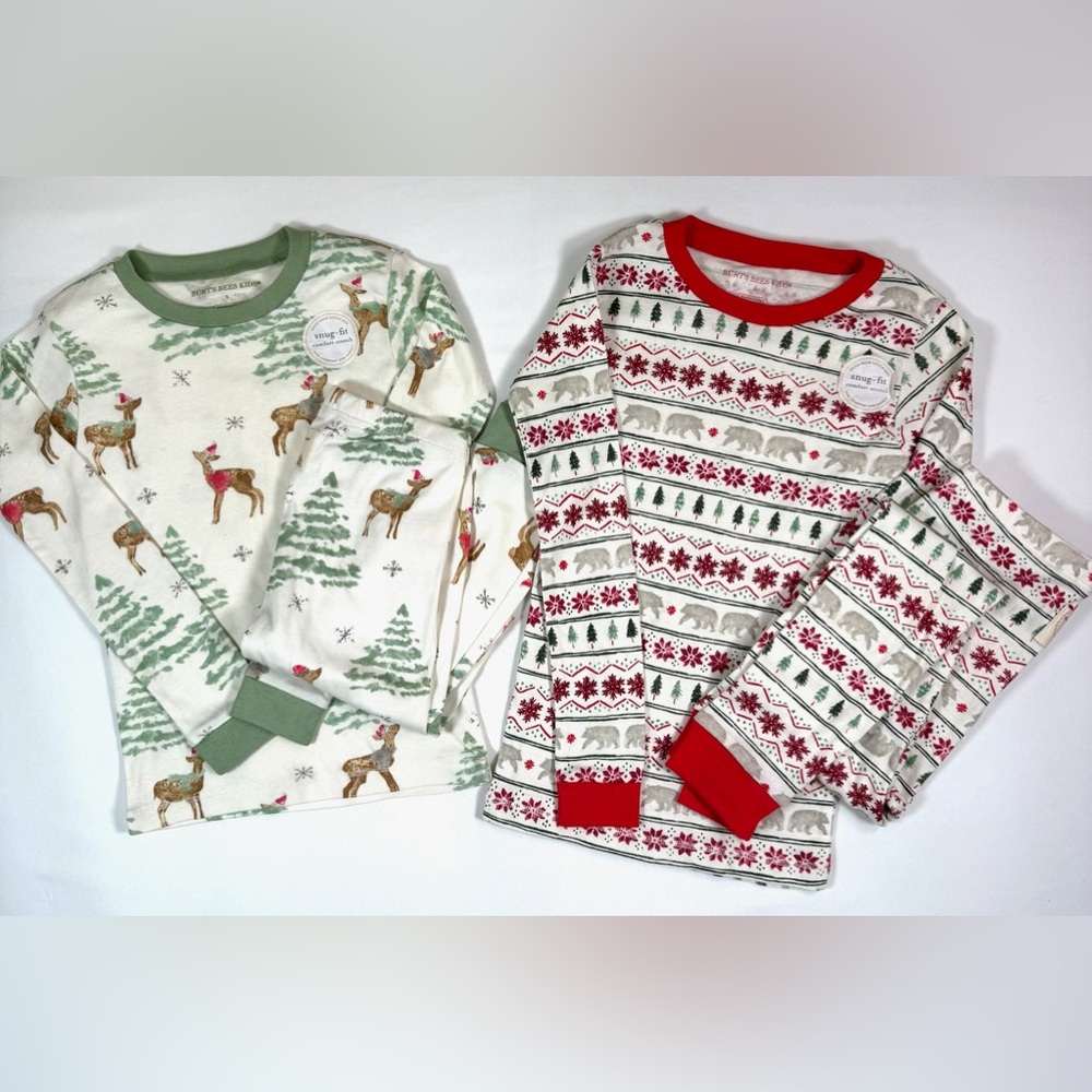 NWOT BURTS BEES KIDS Girls Organic Cotton Snug Fit Holiday Pajama Set Size 6 NEW